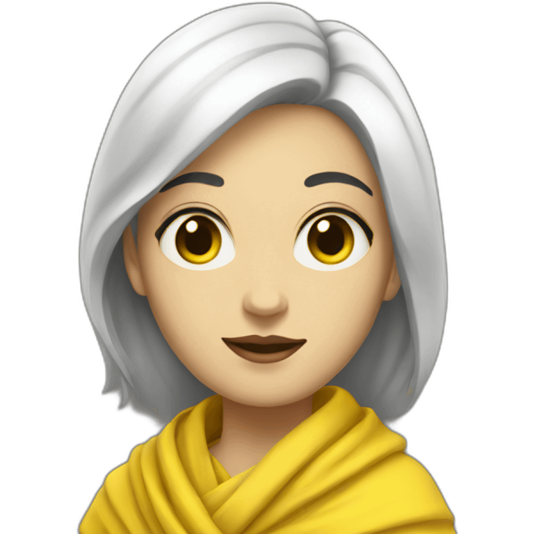 a white woman with black hair in a yellow shawl in full growth emoji