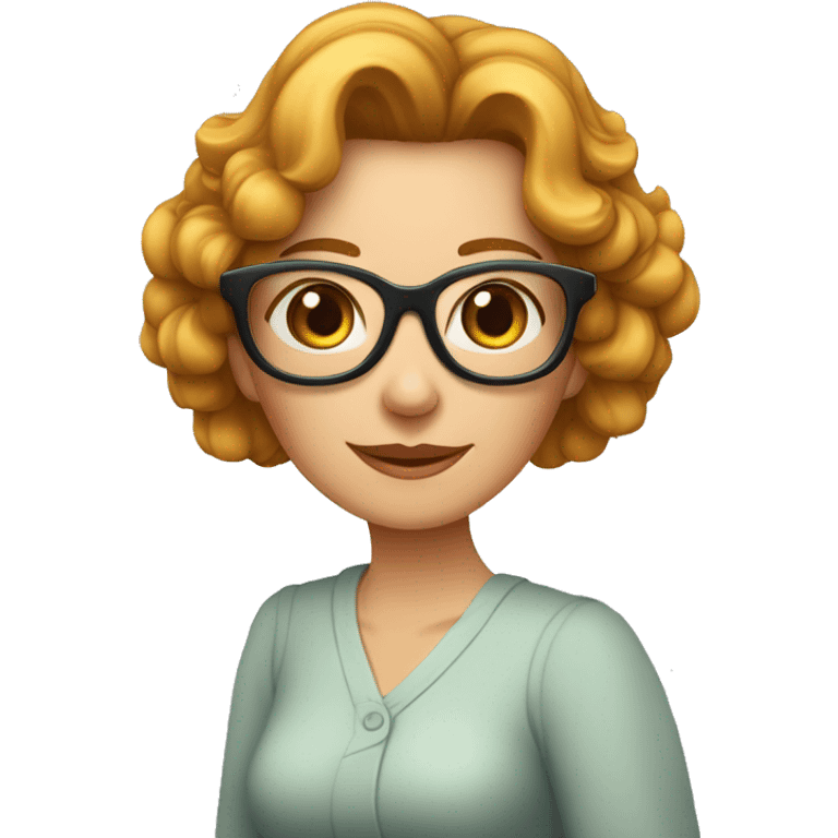 señora de mediana edad con pelo con canas rizado corto y gafas de ojo de gato emoji