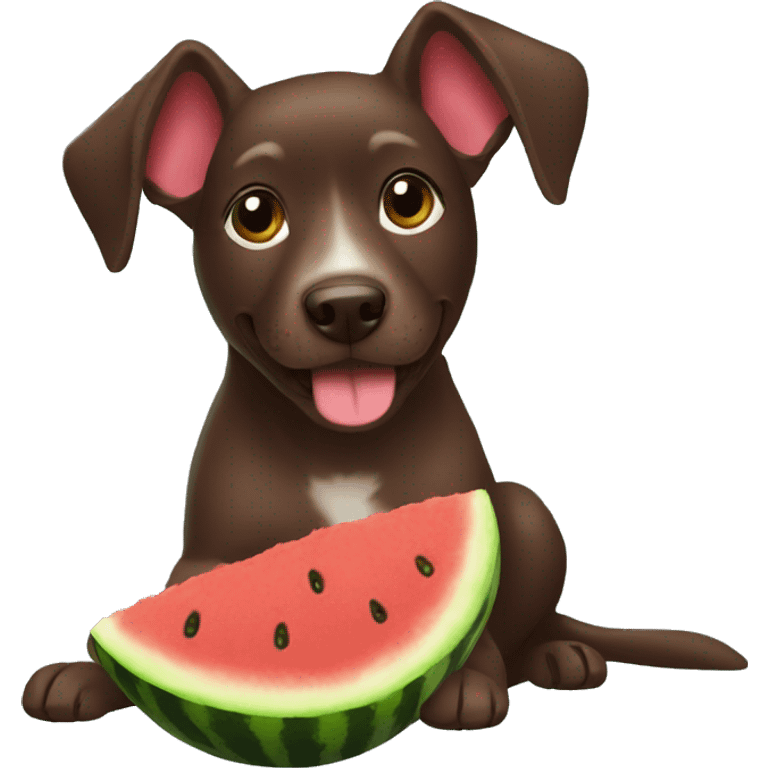 chocolate brown dog with short hair eating a watermelon emoji