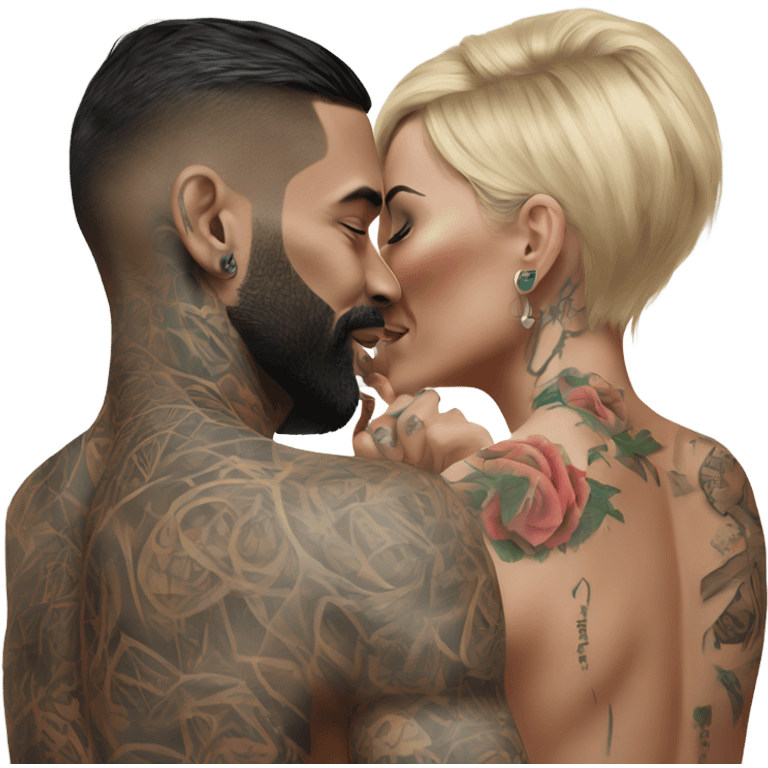 Intimate conversation between realistic tattooed model couple  emoji