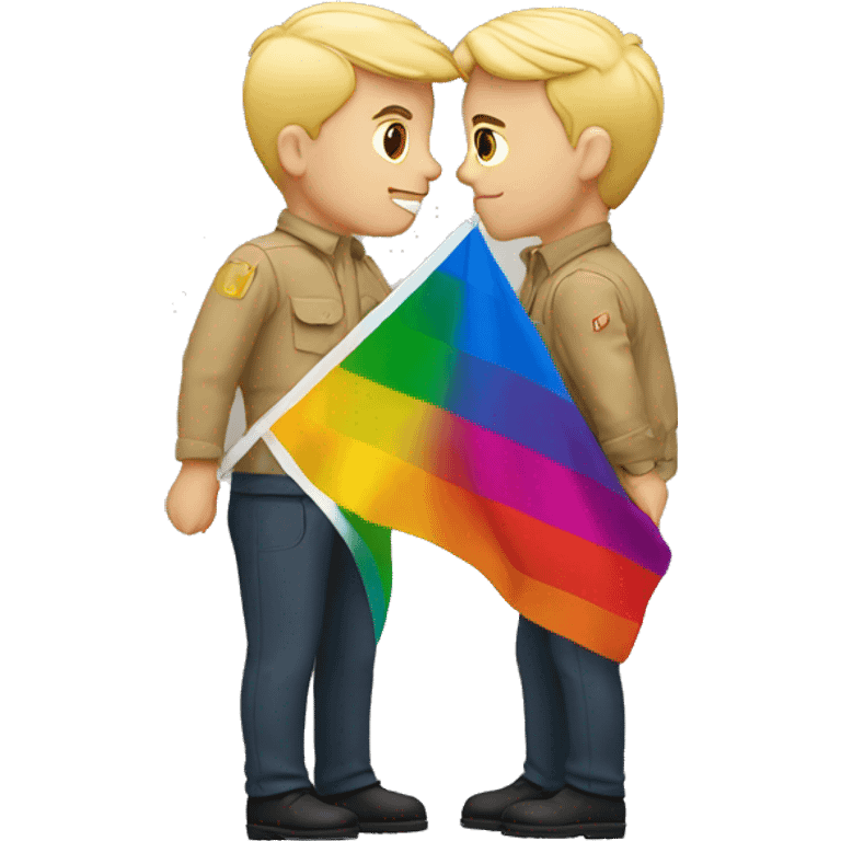 Two men kissing holding the Gay flag emoji