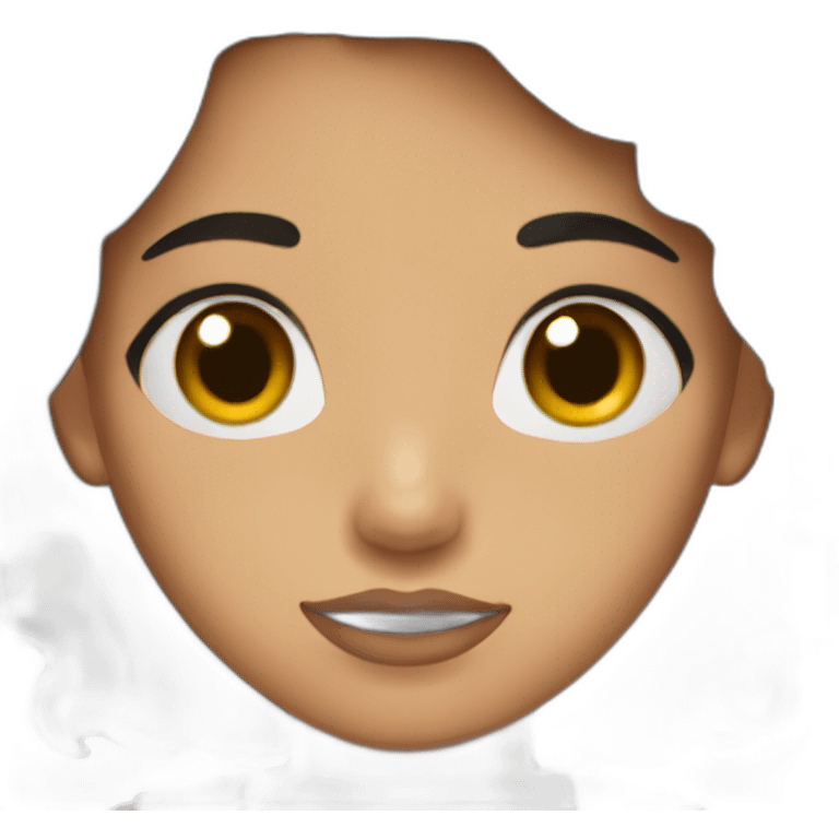 A girl with black hair, brown eyes, and a brown dress Her mouth closed emoji