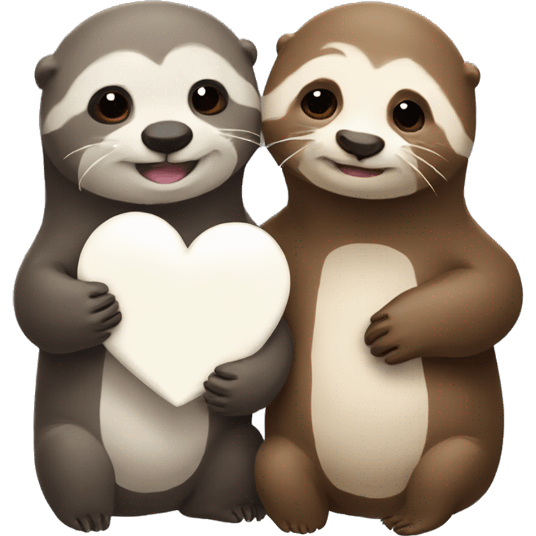 otter and sloth holding white heart together emoji