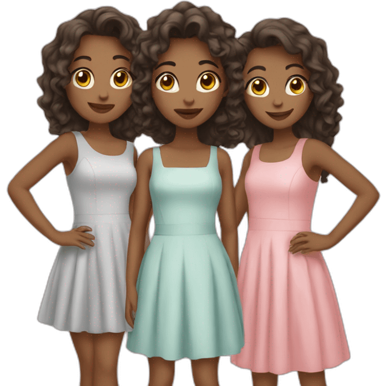 Three girls in dresses emoji