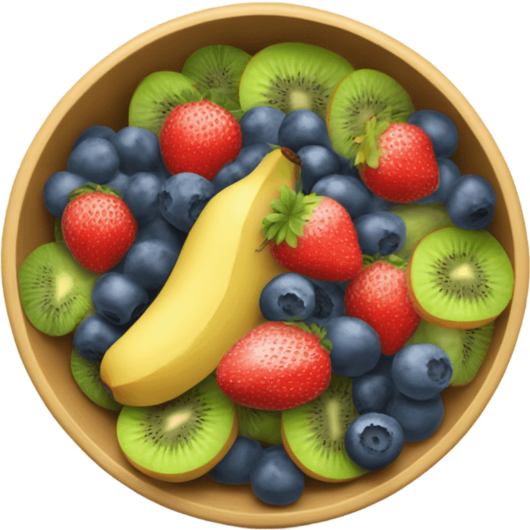 Bowl of fruits kiwi,strawberry,banana,blueberry,raspberry,watermelon,melon,pineapple emoji