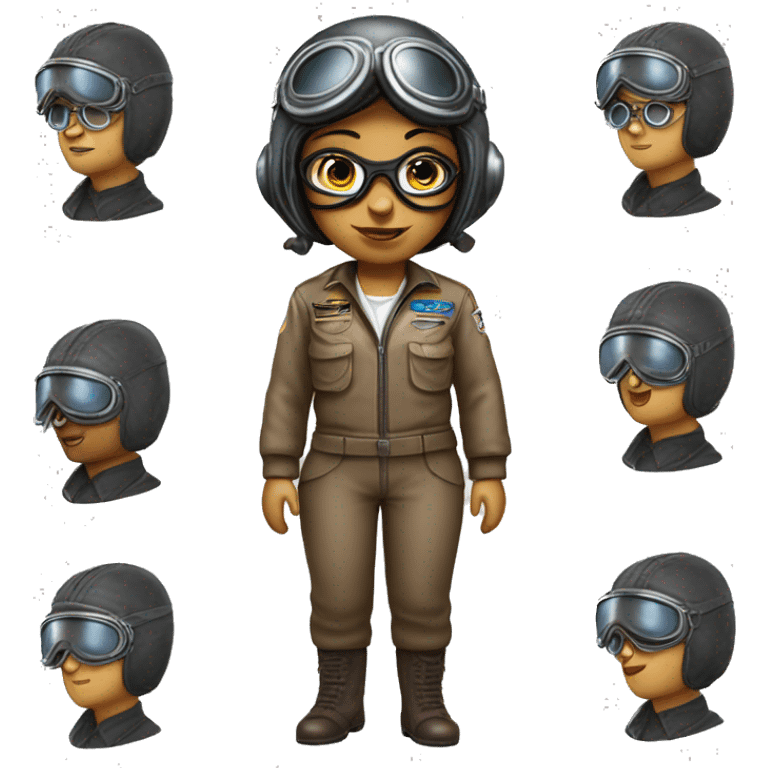 Amelia Earhart's from the bust up, using airplane's pilot, wearing a pilot helmet with her aviation glasses on top of it, without patches in her clothes emoji