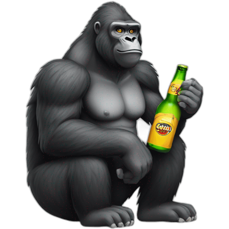 a gorilla sponsored by Carambar holding a beer and a vodka bottle emoji