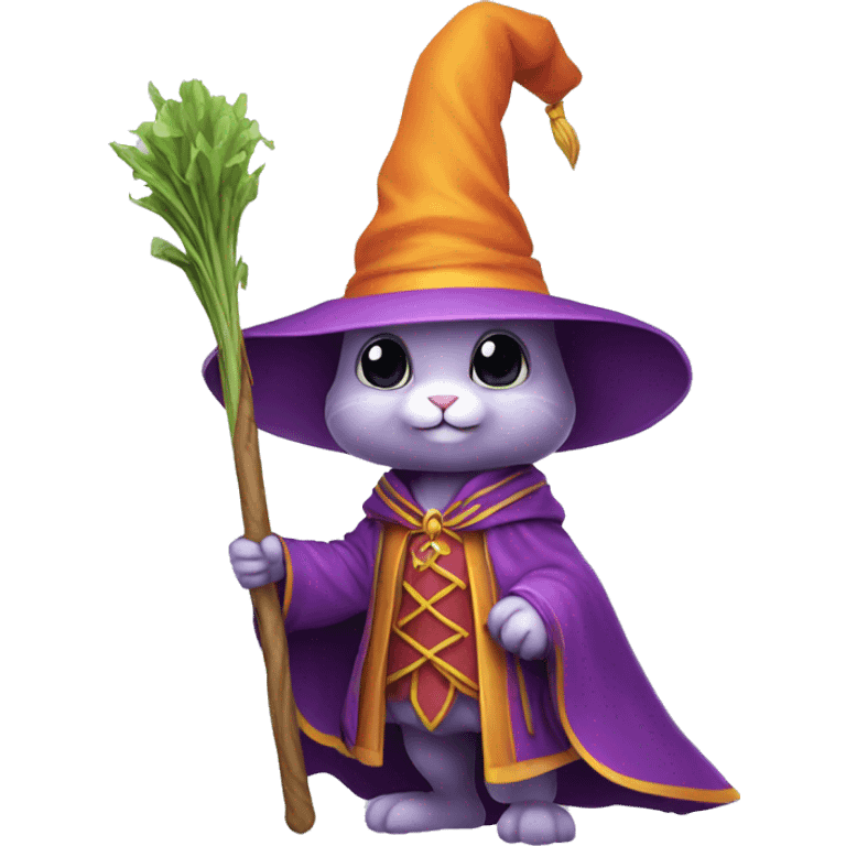 rabbit wizard purple clothes holding a carot staff emoji