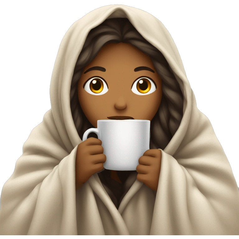 girl inside a blanket sipping coffee eyes closed emoji