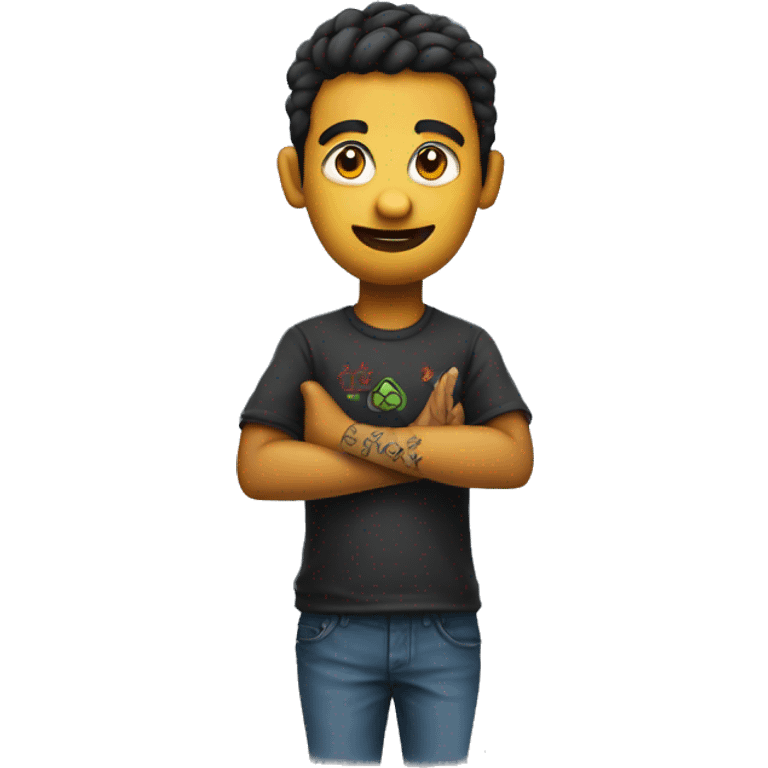 Coder with 'trishul' tattoo on right hand emoji