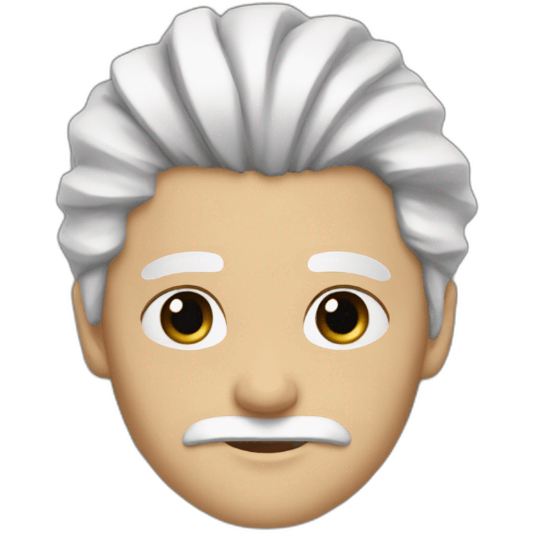 White hair in a ponytail; short white beard; emoji