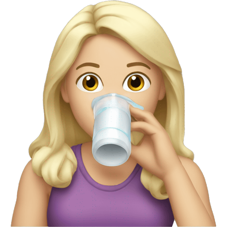 blonde girl taking an inhaler emoji