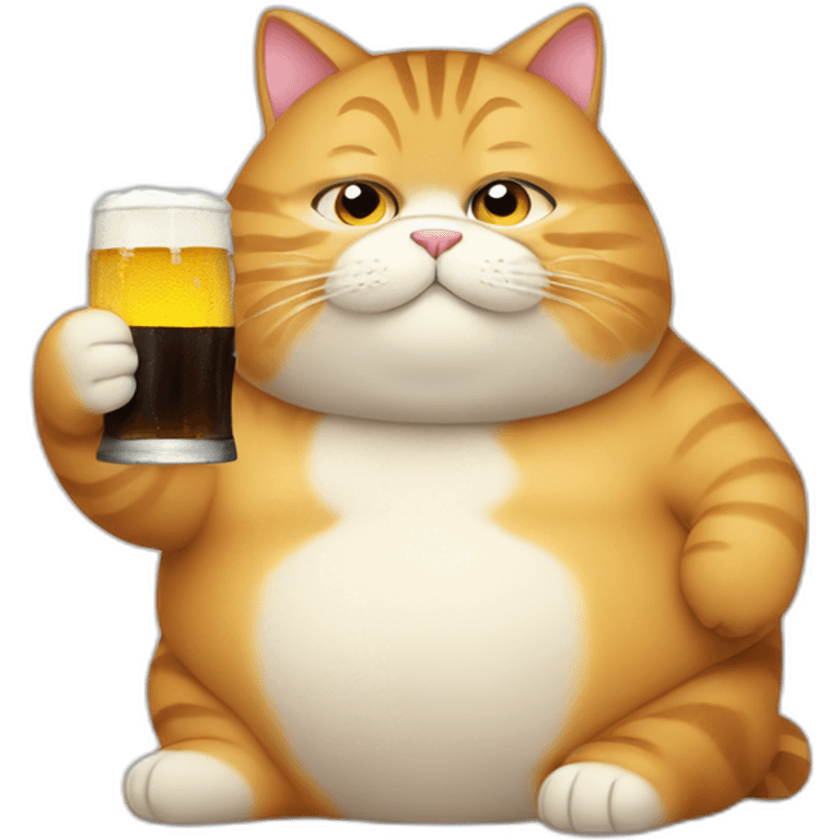 A very fat cat drinking a beer emoji