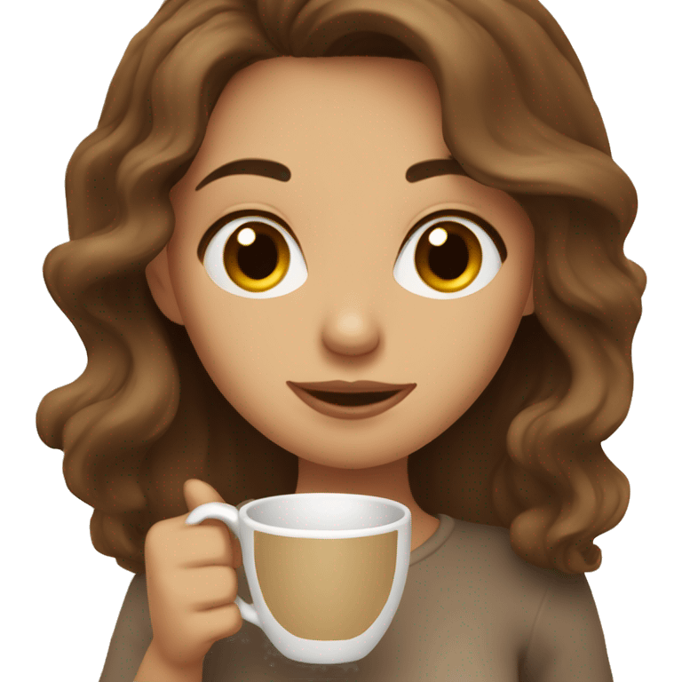 Wavy brown hair girl drinking coffee in a beige cup emoji