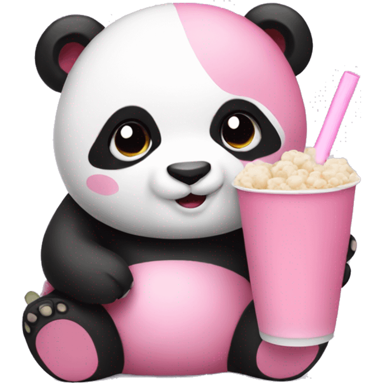 Pink panda holding a boba  emoji