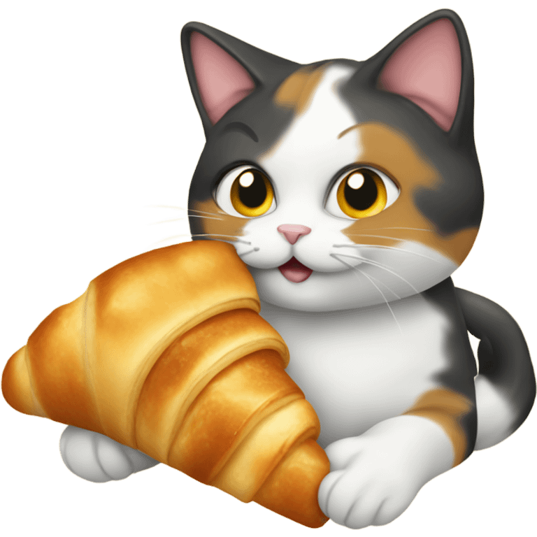 Calico cat eating a croissant emoji