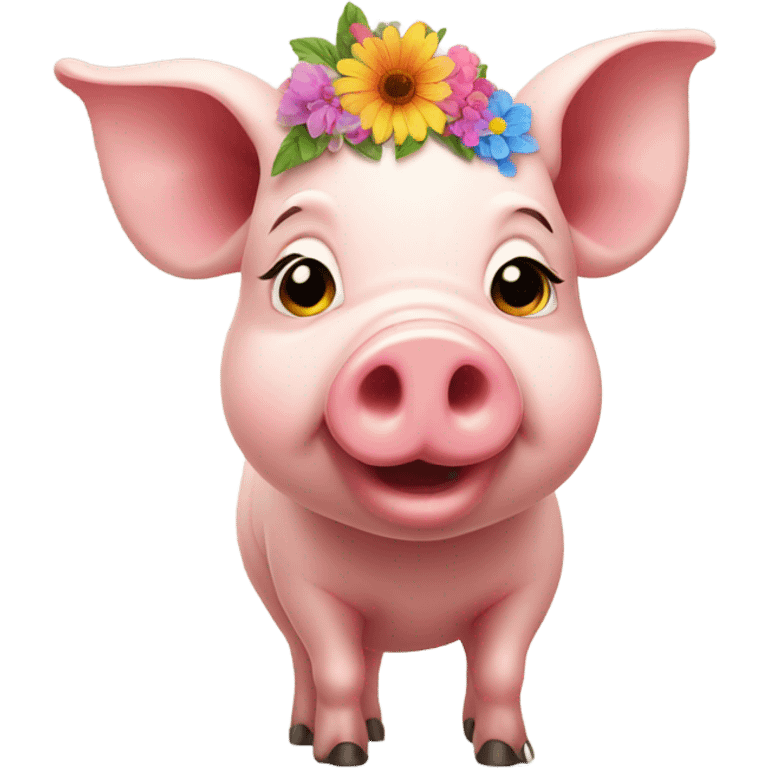 Pretty pig with flower on head emoji