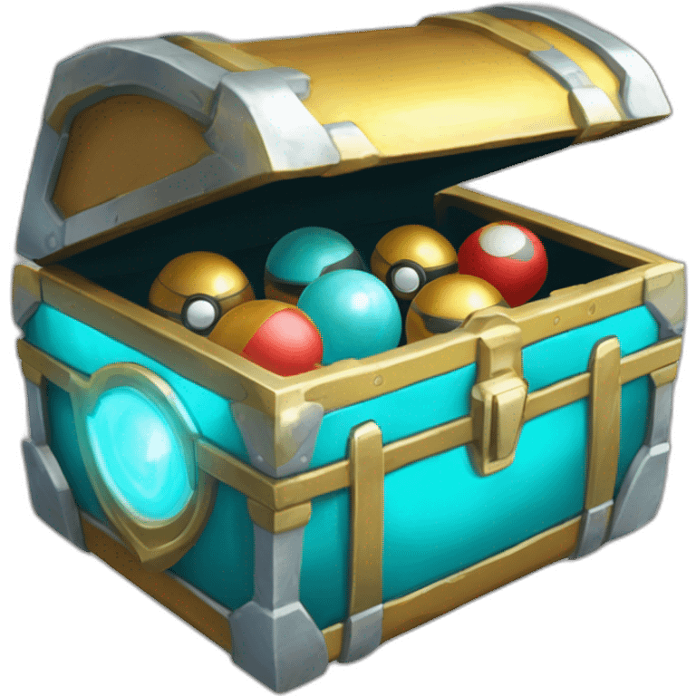 Pokemon Game LootCase Color Cyan Rich Treasure Legendary Epic Pokeballs Pokemons and Pokemon Items Inside this have Shiny Glow emoji