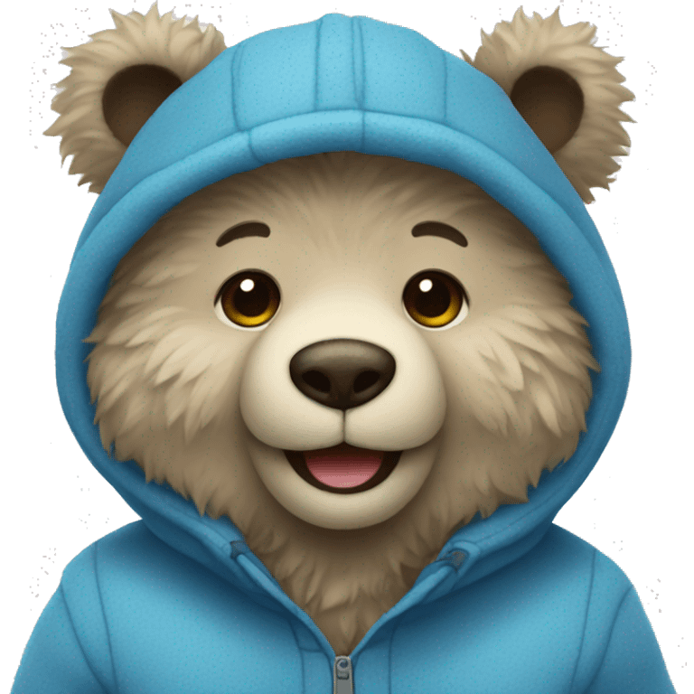 Blue fuzzy bear wearing clothes and smiling  emoji