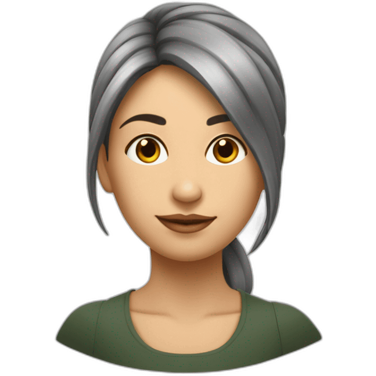 Thayri mujer educadora morena pelo largo y liso con fleco emoji