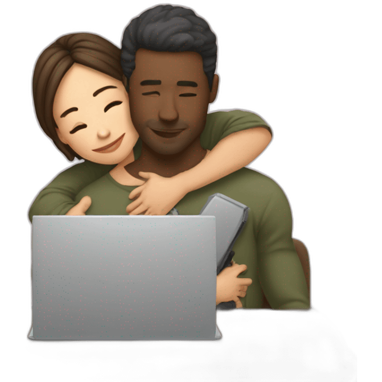 Husband hugging laptop not wife  emoji