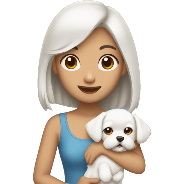 Asian girl holding Maltese puppy emoji