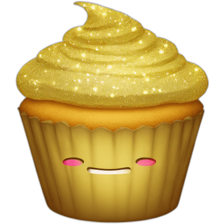 Happy golden sparkly cupcake emoji