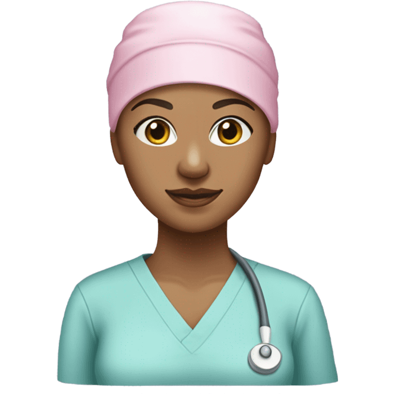 Female surgeon in cotton candy colored scrub cap with no hair showing and wearing a mask fair skin tone emoji