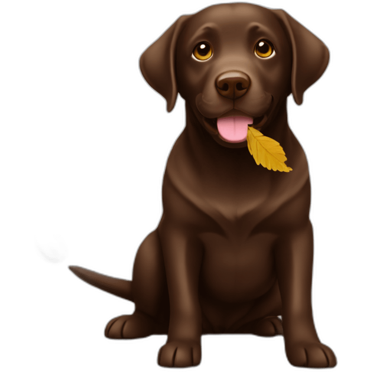 Chocolate labrador playing with leaves emoji