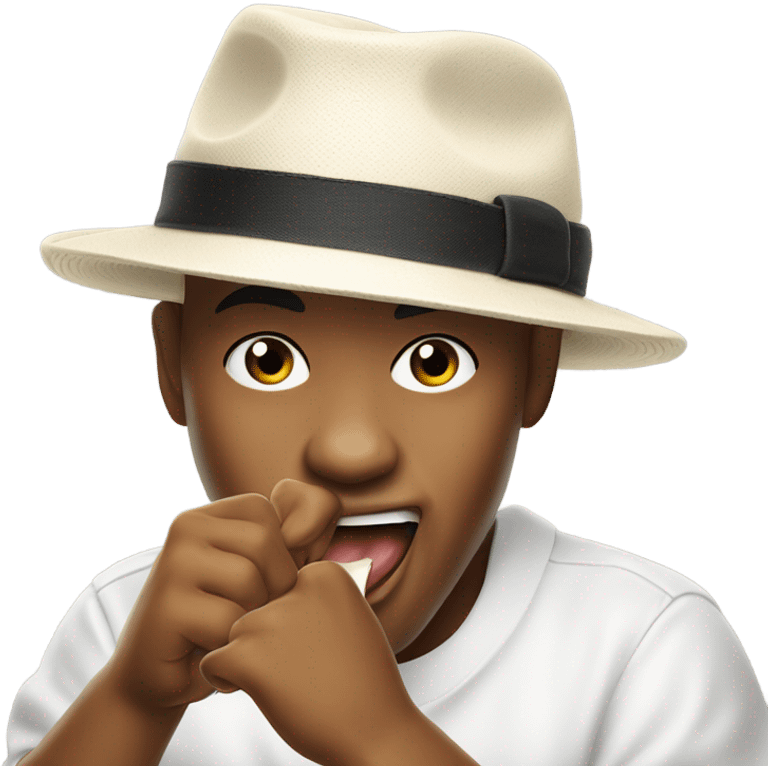 B-boy with Kangol panama hat showing a bite gesture emoji