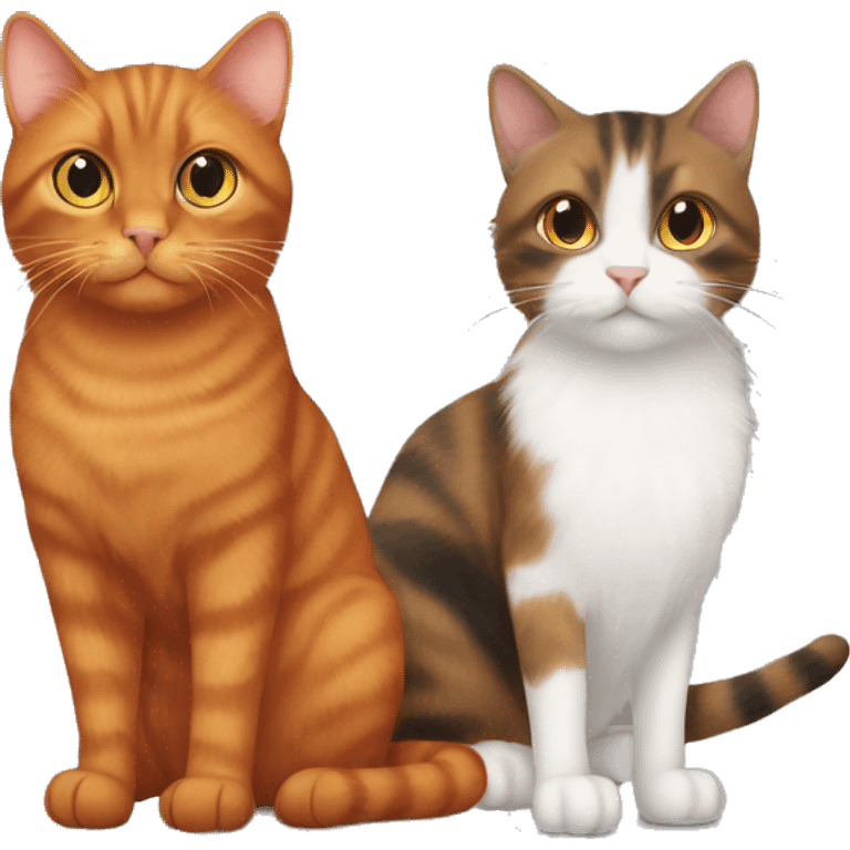 Brown cat and orange cat and black fluffy cat standing next to eachother emoji