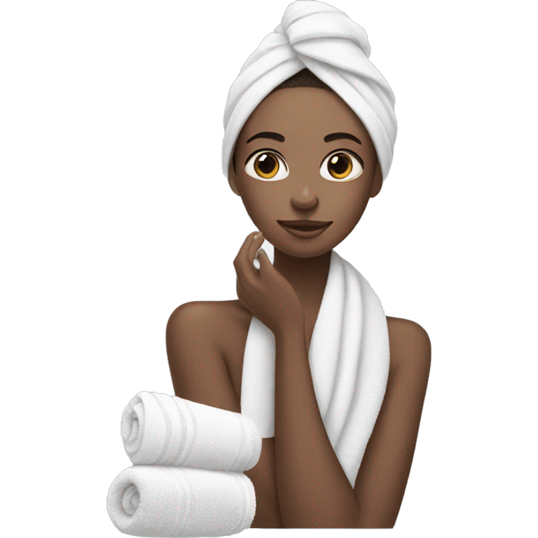 girl doing her skincare with a wrapped towel emoji