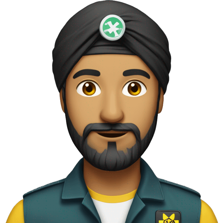 Tall sikh man with beard wearing a black turban and a yellow paramedic jacket emoji