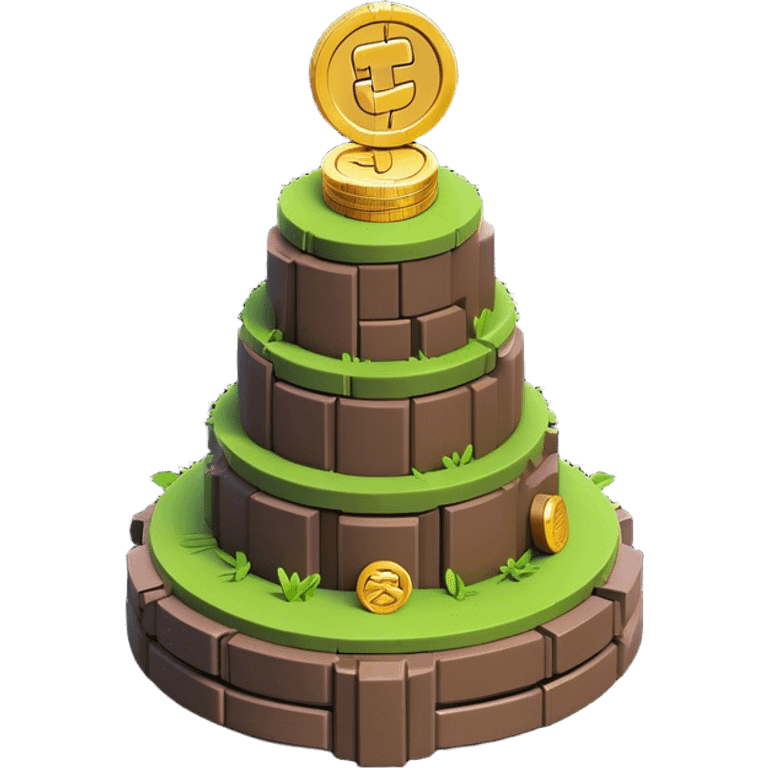 Clash of Clans aesthetic: Cinematic Playful Pixel 3D Coin Stack Emoji, rendered in a 3D vector-style similar to standard emojis with minimal shading and bold, simplified shapes. A compact, distinct form with signature details, softly glowing with a pixelated adventure charm. Simplified yet unmistakably iconic, highly detailed and consistent, glowing with a soft radiance and high shine. Stylized with a touch of classic pixel-art charm and a soft glowing outline, capturing the essence of a beloved gaming relic with a friendly, playful manner! emoji