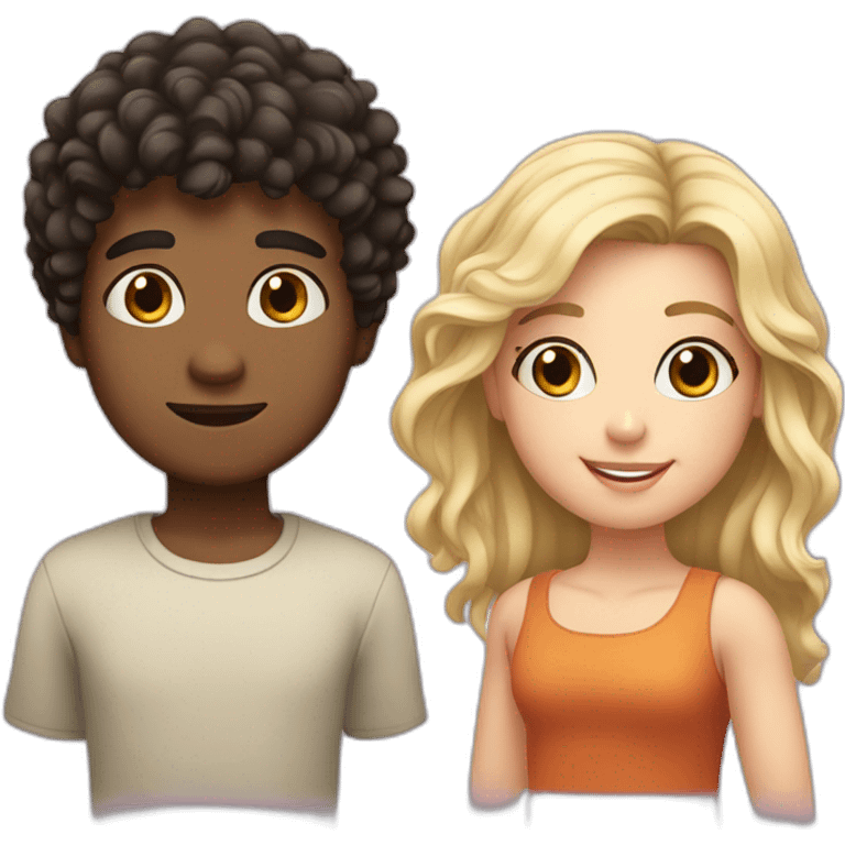 Boy with dark curly hair and fair skin and girl with straight blond hair emoji