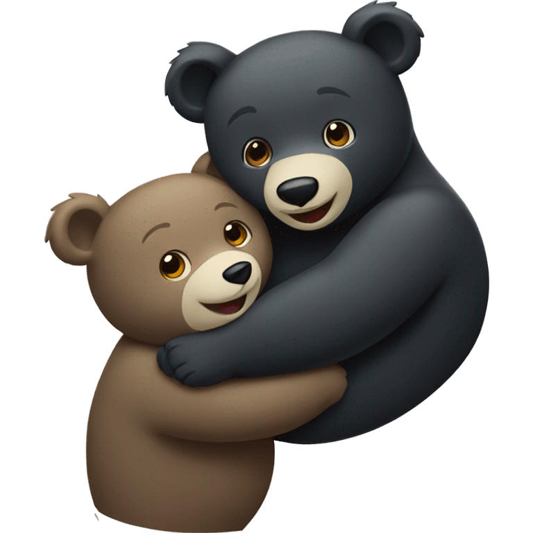 two happy black bears hug hello emoji