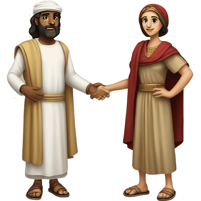 ananias and sapphira, middle eastern biblical couple in tunics, full body emoji