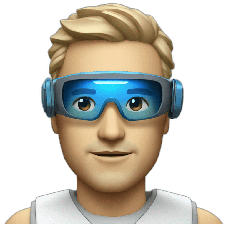 Futuristin Man with blue led glasses and helmet emoji