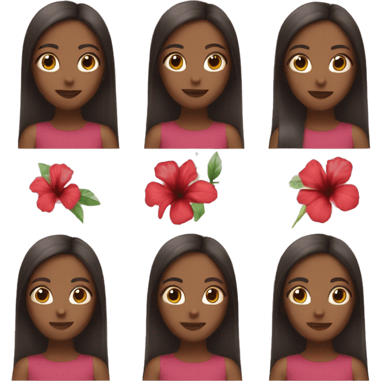 brown girl with straight hair and hibiscus in her hair  emoji