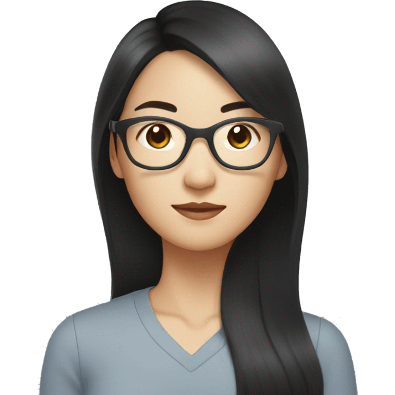 An asian woman with black hair medium long hair wearing clear glasses  emoji