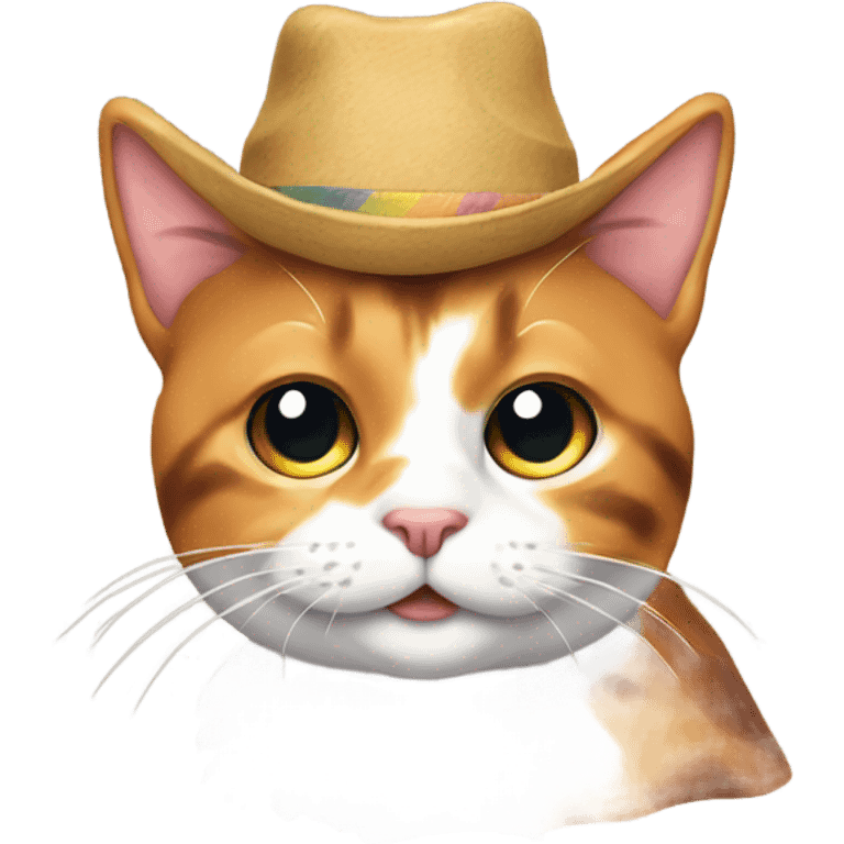 Calico cat with a ￼hat emoji