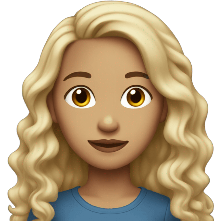 A young woman with light skin, black wavy long hair  emoji