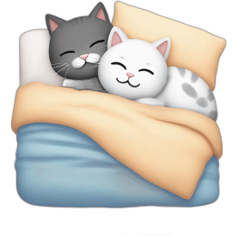 cute cat snuggeling boyfriend cat in bed for sleep emoji