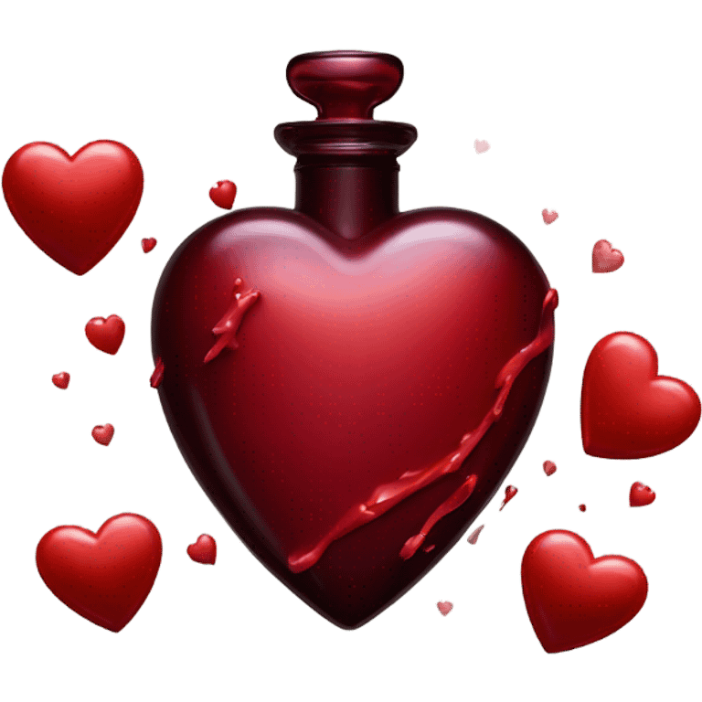 Dark red aesthetic perfume bottle with red bleeding hearts and an ink bottle emoji