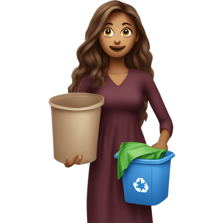 Beautiful burgundy long haired woman taking out the trash emoji