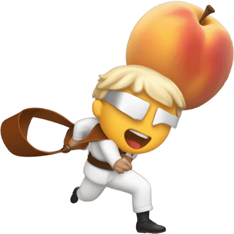 A man hitting a peach with a belt emoji