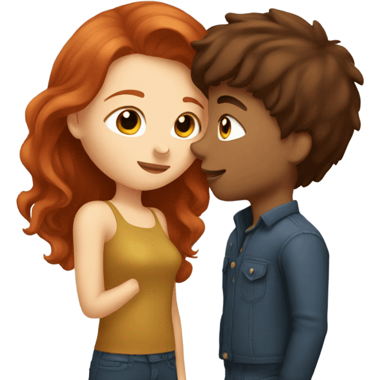 Redhead girl kissing brunette boy  emoji