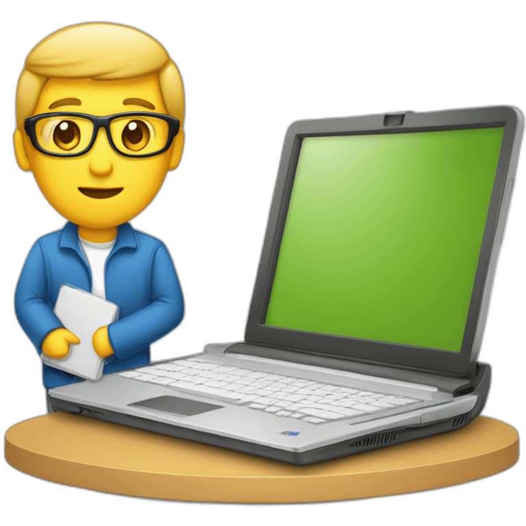 Técnico de PC con una netbook emoji