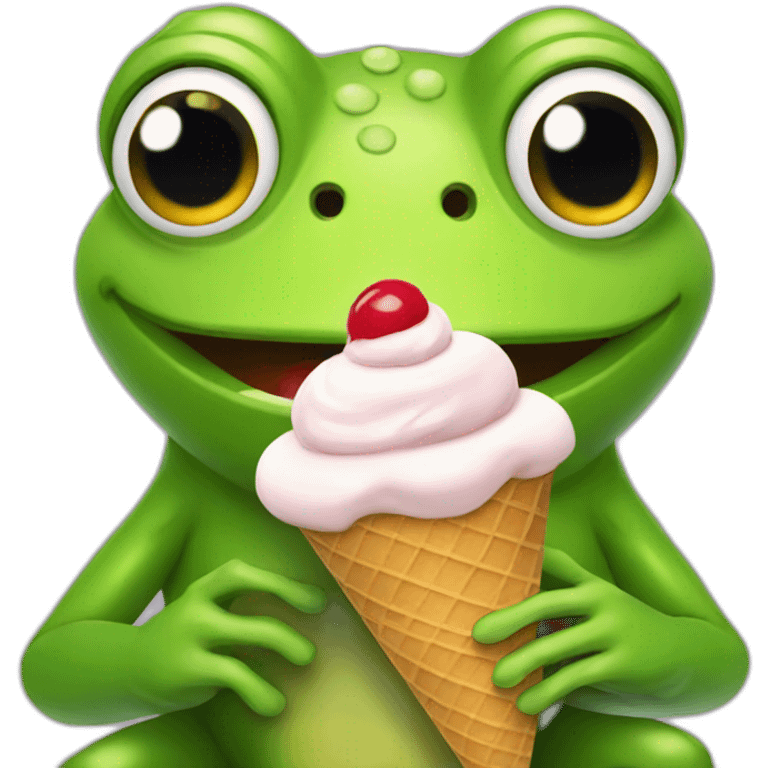 Frog eating an ice cream emoji