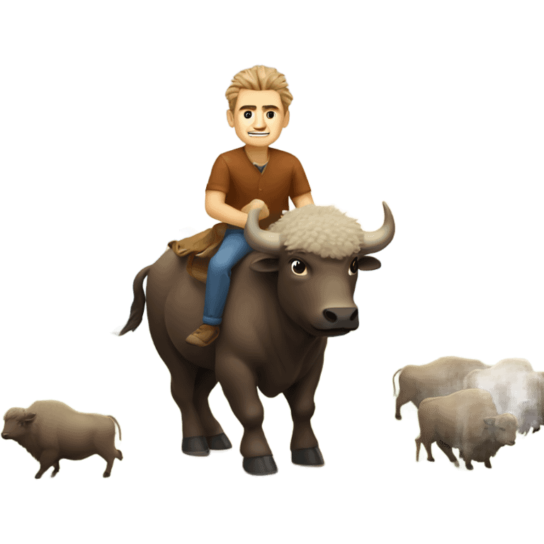 Caucasian man with spikey hair riding buffalo emoji